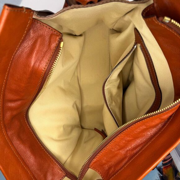 Chloé Tracy Satchel Tote Bag Camel & Orange Leather Brass Hardware Made in Italy - Picture 8 of 14